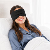 Satin Sleep Eye Mask viewed from the front; padded Satin Sleep Eye Mask with adjustable strap; side view of satin sleep mask showing padded construction; adjustable head strap on Satin Sleep Eye Mask; soft padded eye mask laid flat; Satin Sleep Eye Mask worn over the eyes; breathable sleep mask with polyester and spandex cover; satin eye mask prepared for bedtime