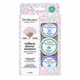 Wellness Shower Steamers 6-piece set
Essential oil shower steamer assortment
Breathe Easy shower steamer
Energize peppermint grapefruit rosemary shower steamer
Flower Power rose lavender shower steamer
Rejuvenate tea tree peppermint shower steamer
Rise N' Shine citrus mint shower steamer
Shower Bliss rosemary vanilla shower steamer