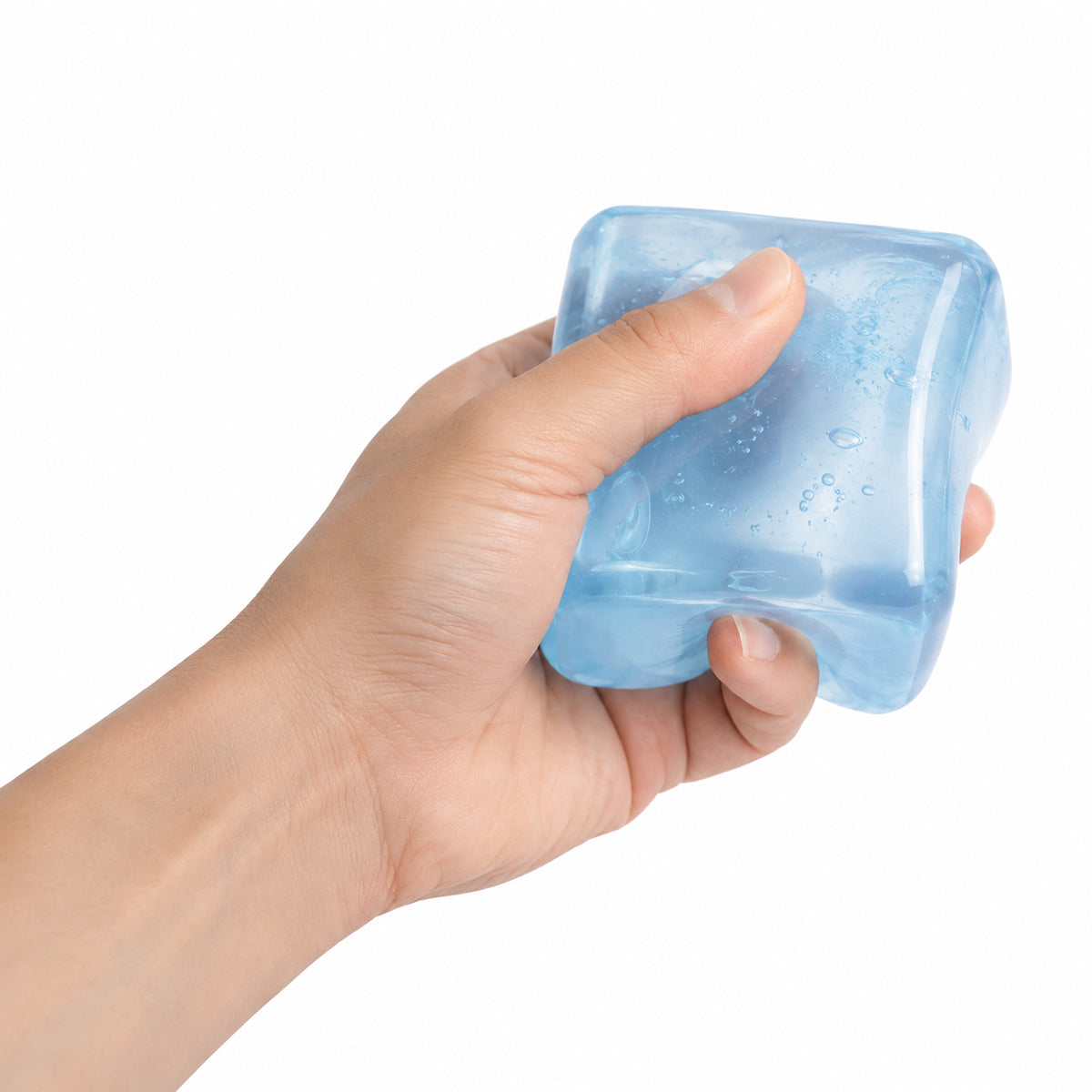 Mega Chill Sensory Cube Toy; blue sensory squeeze cube; anti-stress squeeze cube toy; 8 cm tactile fidget cube; Mega Chill cube for desk fidgeting; sensory squeeze cube for grip play