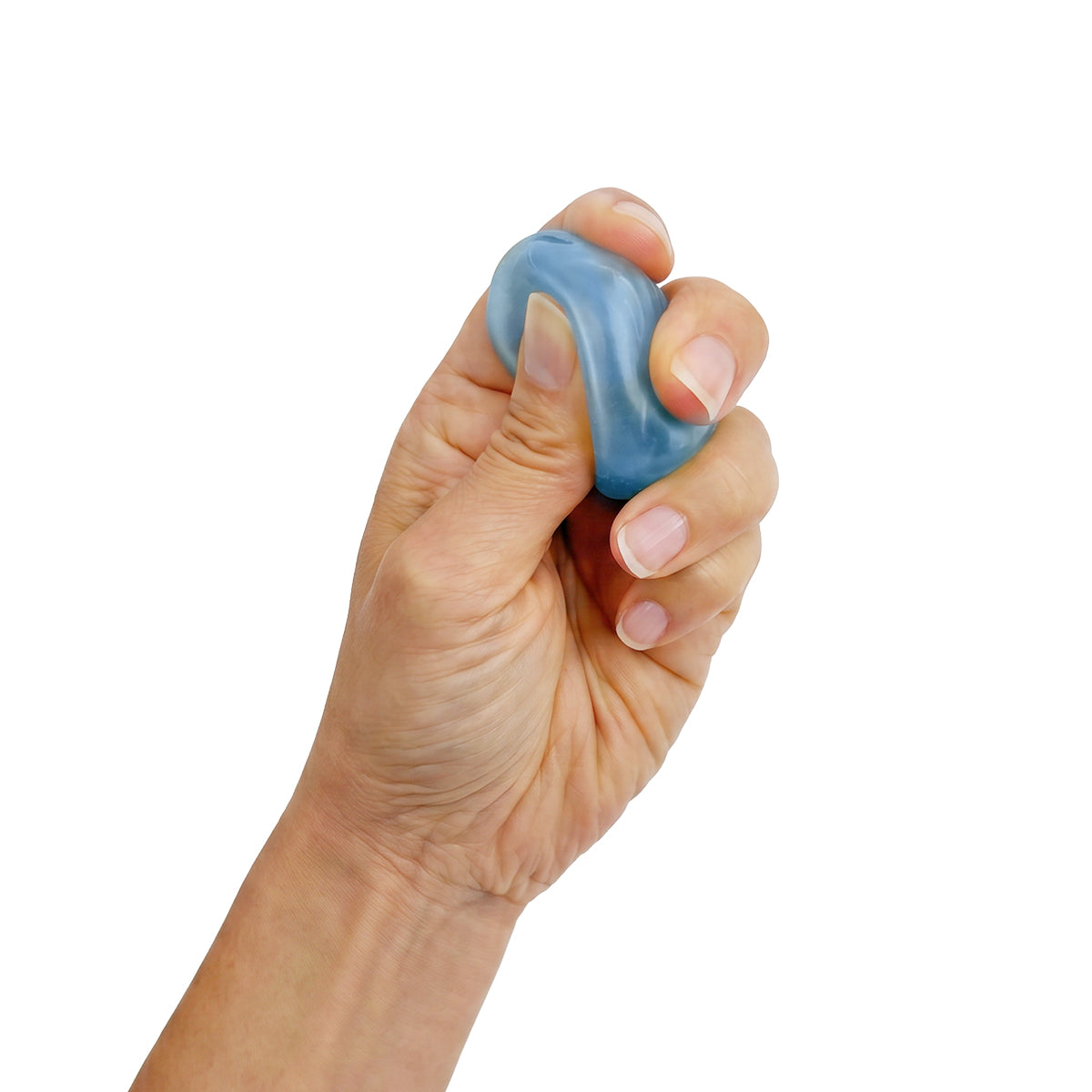 Mini Chill Sensory Cube Toy; blue sensory squeeze cube; anti-stress squeeze cube toy; tactile fidget cube in blue; Mini Chill cube for desk fidgeting; sensory cube toy display