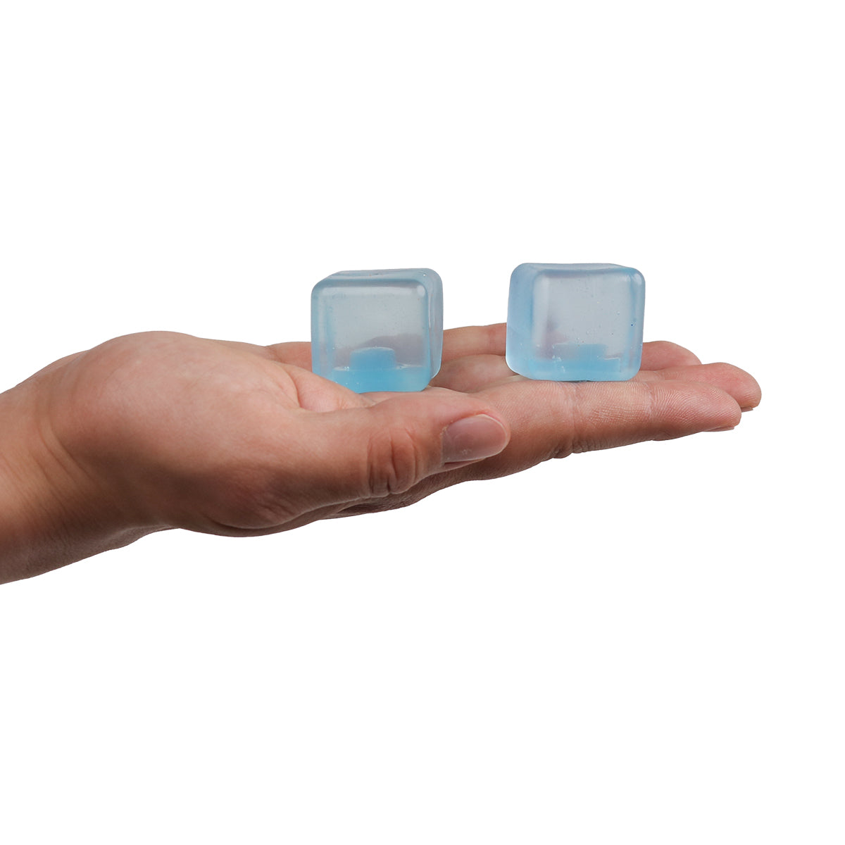 Mini Chill Sensory Cube Toy; blue sensory squeeze cube; anti-stress squeeze cube toy; tactile fidget cube in blue; Mini Chill cube for desk fidgeting; sensory cube toy display