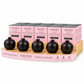 Natural solid fragrance in Sheesham wood holder Hand-carved wooden solid perfume container 6 g natural solid fragrance Sheesham wood fragrance holder Natural solid fragrance retail display Solid fragrance assortment with tester units Handmade fragrance container from India Natural solid perfume in carved wood holder