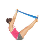 Resistance Exercise Bands Set with three colour-coded bands; blue light resistance exercise band; pink medium resistance exercise band; grey heavy resistance exercise band; latex-free TPE resistance bands laid flat; three resistance bands in light medium and heavy levels; 71 by 5 inch exercise resistance band; resistance exercise bands arranged as a three-piece set