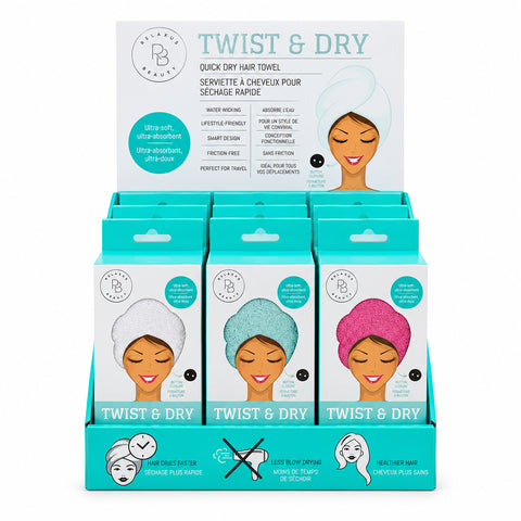 Twist and Dry microfibre hair towel wrap Microfibre hair turban with button closure Pink hair towel wrap Turquoise microfibre hair towel White hair drying turban 23 x 10 inch hair towel wrap
Travel-friendly microfibre hair towel
Soft hair towel wrap with button and loop