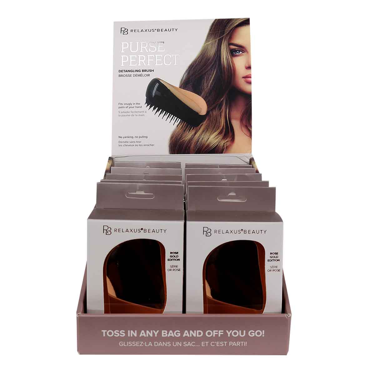 Wholesale Purse Perfect Rose Gold Detangling Brush - Displayer of 12