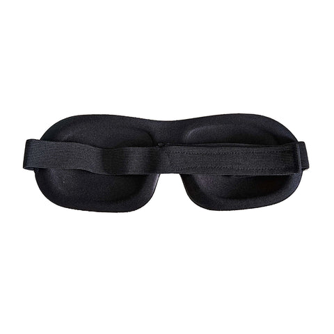 3D Sleep Mask with contoured eye cups; front view of 3D blackout sleep mask; side view showing raised eye cup design; adjustable Velcro strap on 3D Sleep Mask; lightweight polyurethane foam sleep mask; 3D Sleep Mask worn over the eyes; earplugs beside 3D Sleep Mask; contoured sleep mask packed for travel; raised eye cups providing space around lashes