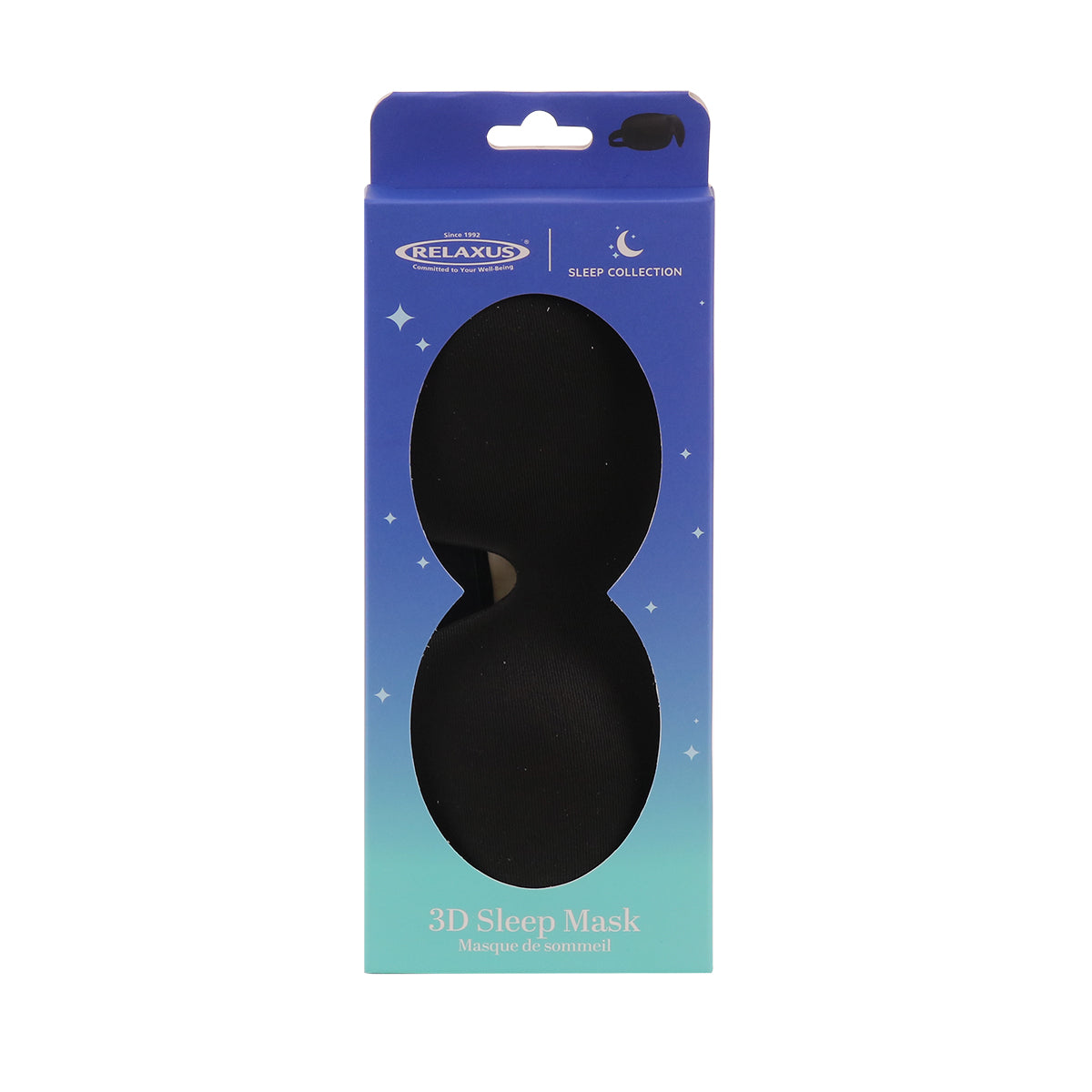 3D Sleep Mask with contoured eye cups; front view of 3D blackout sleep mask; side view showing raised eye cup design; adjustable Velcro strap on 3D Sleep Mask; lightweight polyurethane foam sleep mask; 3D Sleep Mask worn over the eyes; earplugs beside 3D Sleep Mask; contoured sleep mask packed for travel; raised eye cups providing space around lashes