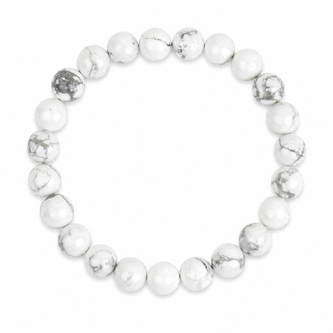 Howlite gemstone bracelet; white howlite bracelet with grey veining; natural stone howlite jewellery; marbled white gemstone bracelet; howlite mindfulness bracelet; neutral gemstone bead bracelet