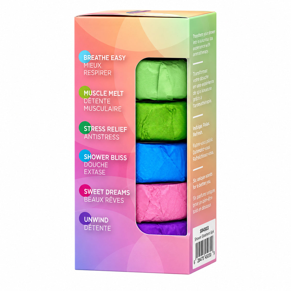 Shower Bombs 6-Piece Gift Set
Essential oil shower bomb gift set
Six-piece shower steamer set
Breathe Easy grapefruit shower bomb
Bliss eucalyptus tea tree and pine shower bomb Sweet Dreams ylang-ylang neroli and clary sage shower bomb Stress Relief essential oil shower bomb Unwind lavender sweet orange and lemon shower bomb