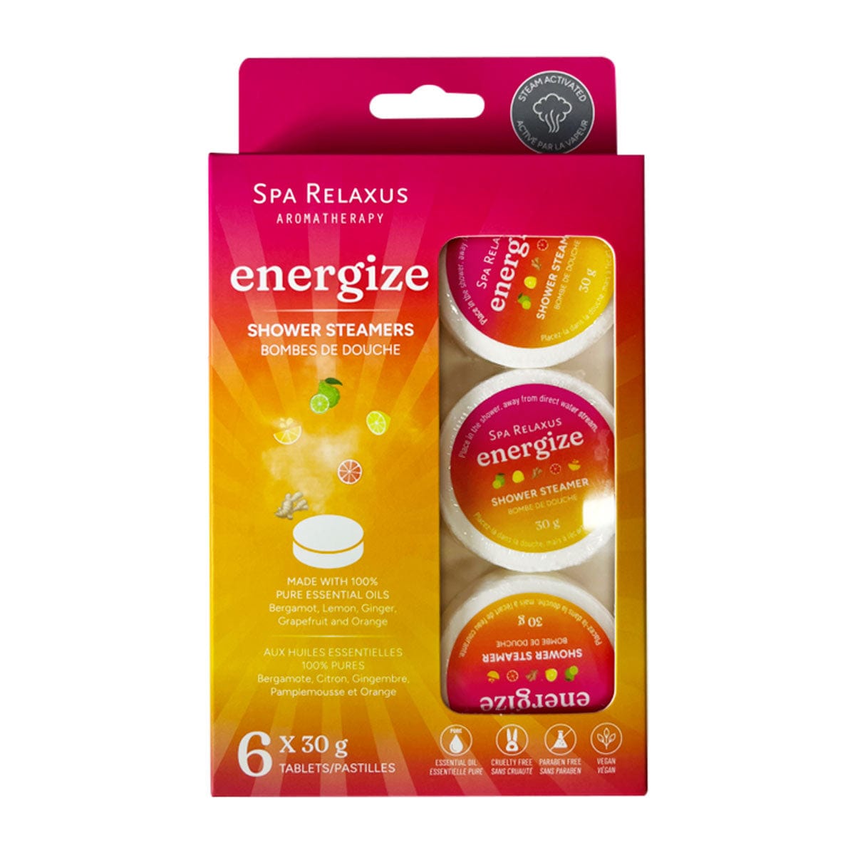 Wholesale Energize Shower Steamers 6-Piece Set -  Displayer of 8