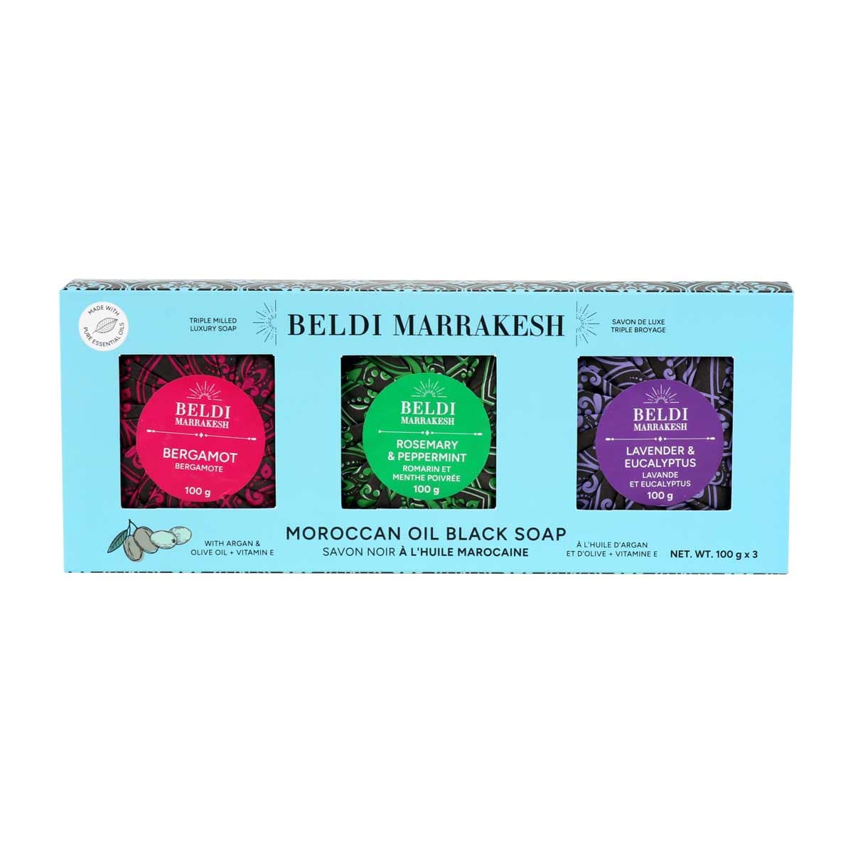 Wholesale Moroccan Oil Black Triple Milled Soap 3-Piece Gift Set