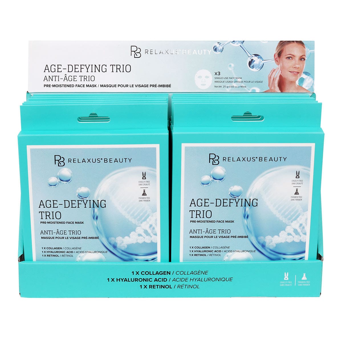Wholesale Age-Defying Trio Face Masks - Displayer of 12