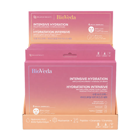 BioVeda Intensive Hydration face and eye mask set BioVeda hydrating face mask and hydrogel eye masks Six-piece face and eye skin-care mask set Hydrogel under-eye masks with hyaluronic acid and niacinamide
BioVeda single-use hydrating face mask Face mask with peptides and ceramides Hydrating under-eye masks with niacinamide BioVeda vegan face and eye mask set