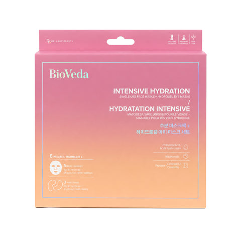 BioVeda Intensive Hydration face and eye mask set BioVeda hydrating face mask and hydrogel eye masks Six-piece face and eye skin-care mask set Hydrogel under-eye masks with hyaluronic acid and niacinamide
BioVeda single-use hydrating face mask Face mask with peptides and ceramides Hydrating under-eye masks with niacinamide BioVeda vegan face and eye mask set