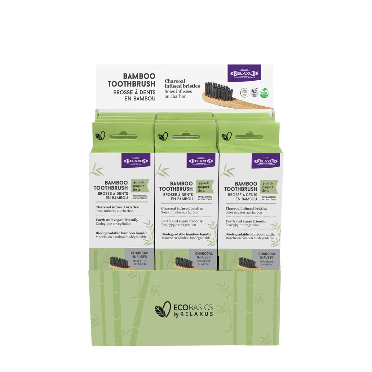 Wholesale Bamboo Toothbrush (4-Pack) - Displayer of 12