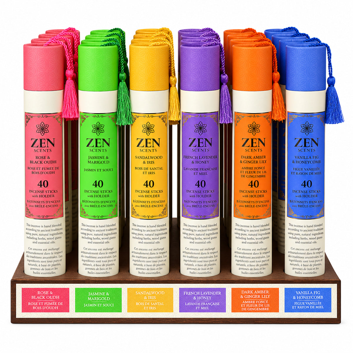 Zen Scents hand-rolled incense sticks
Zen Scents incense tube with burner holder Rose and Black Oudh incense sticks Jasmine and Marigold incense sticks Sandalwood and Iris incense sticks French Lavender and Honey incense sticks Dark Amber and Ginger Lily incense sticks Vanilla Fig and Honeycomb incense sticks 40-pack hand-rolled incense sticks 