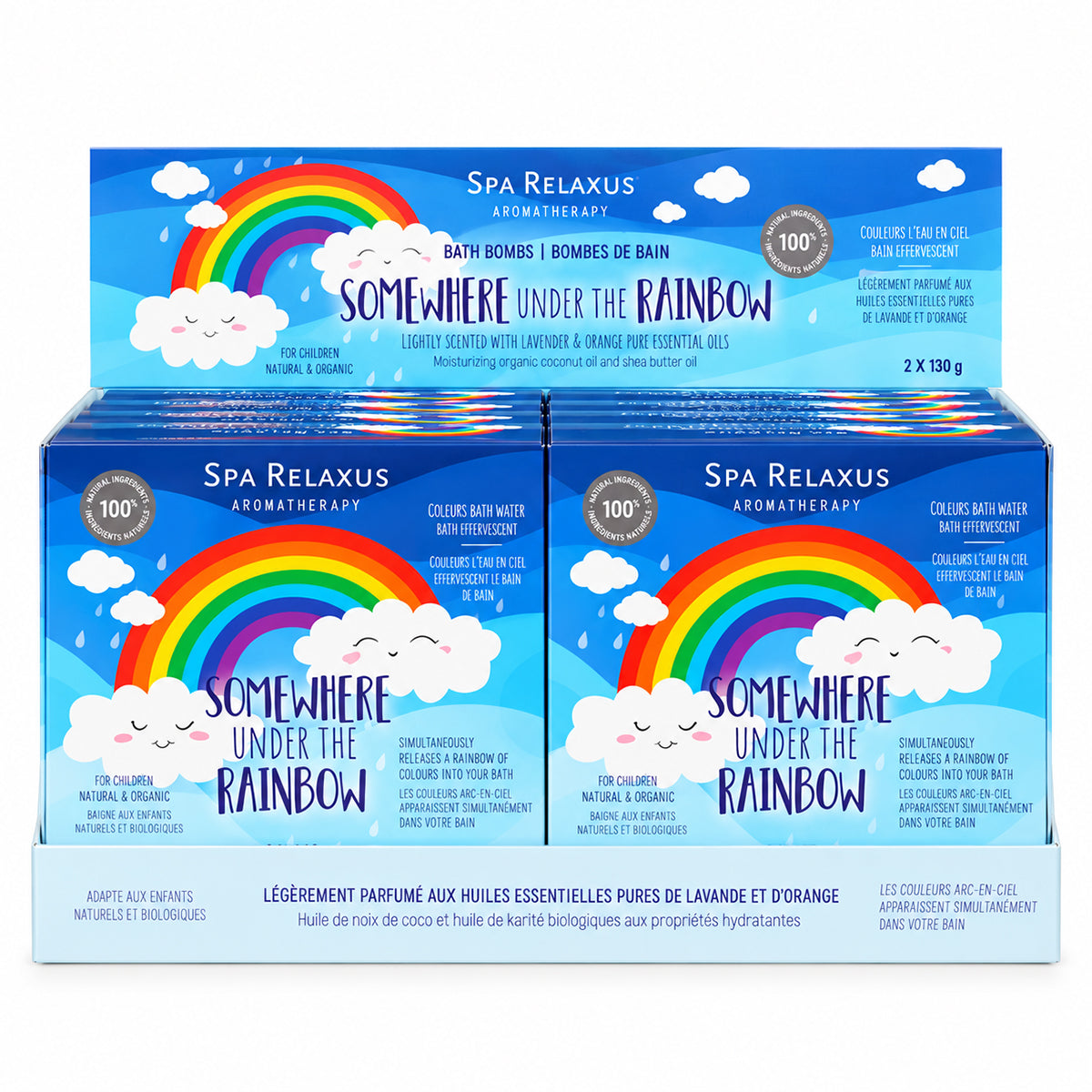 Rainbow Bath Bombs 2-Piece Gift Set
Cloud-shaped rainbow bath bombs
Rainbow bath bomb fizzing in bath water Two-piece cloud bath bomb gift set Lavender and orange rainbow bath bombs Colour-changing cloud bath bomb
Kids rainbow bath bomb set Cloud bath bombs with colourful rainbow effect 