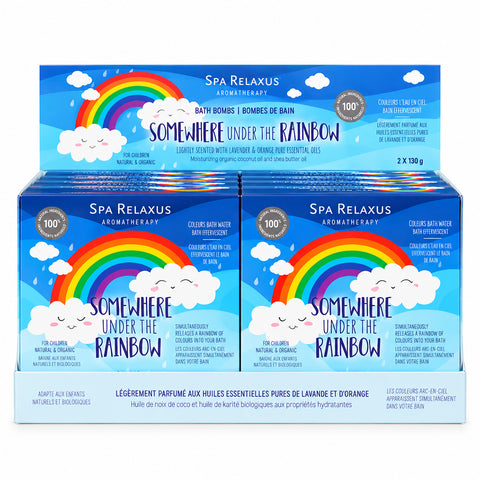 Rainbow Bath Bombs 2-Piece Gift Set
Cloud-shaped rainbow bath bombs
Rainbow bath bomb fizzing in bath water Two-piece cloud bath bomb gift set Lavender and orange rainbow bath bombs Colour-changing cloud bath bomb
Kids rainbow bath bomb set Cloud bath bombs with colourful rainbow effect 
