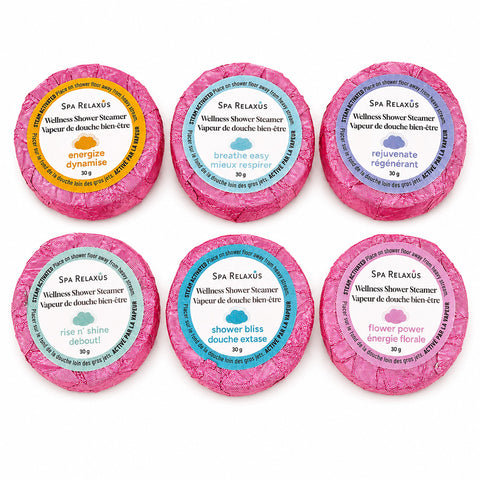 wellness shower steamers with essential oils; aromatherapy shower steamers 6 blends; shower steamer tablets with shea butter and argan oil; essential oil shower tablets gift set; shower steamers for daily aromatherapy; wellness steamers with citrus floral and mint blends 