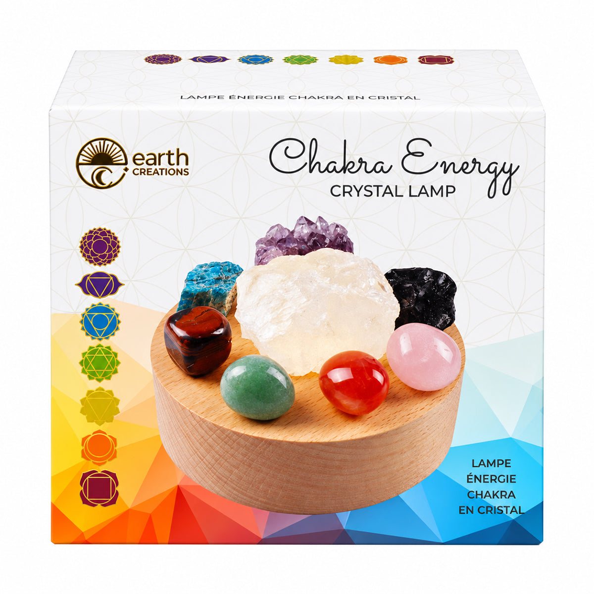 Chakra Energy Crystal Lamp with wooden LED base LED chakra lamp with eight natural crystals Crystal lamp with Clear Quartz and chakra stones
Warm LED crystal lamp on wooden base Chakra crystal set illuminated on wooden lamp base Meditation crystal lamp with USB cord and adapter
Eight-crystal chakra lamp for home décor Natural crystal LED lamp with organza storage bag