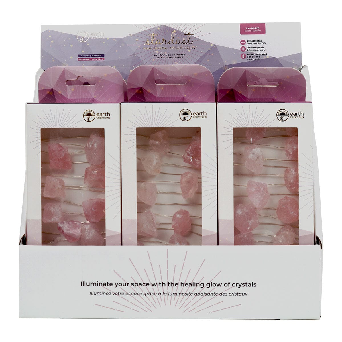 Wholesale Raw Crystal Gemstone String Lights Displayer of 6