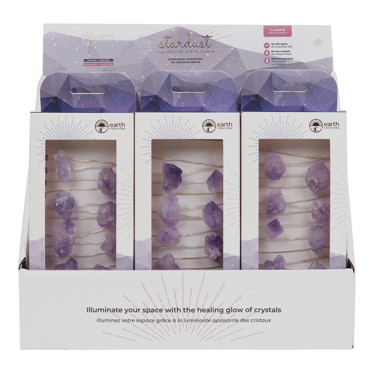 Wholesale Raw Crystal Gemstone String Lights Displayer of 6