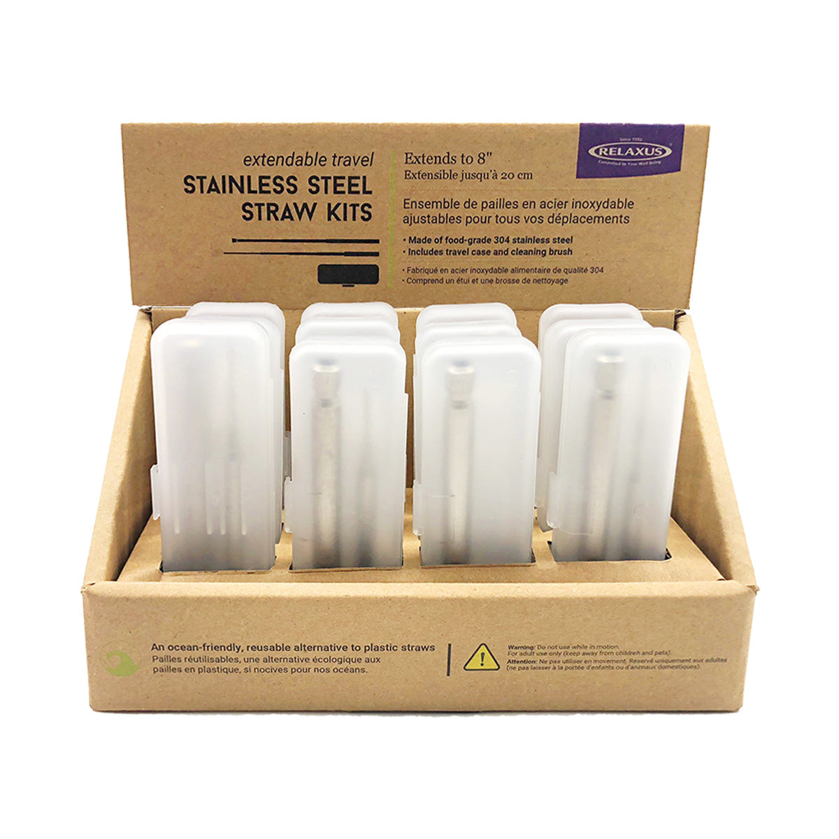 Wholesale Stainless Steel Reusable Straw Kit Displayer of 12