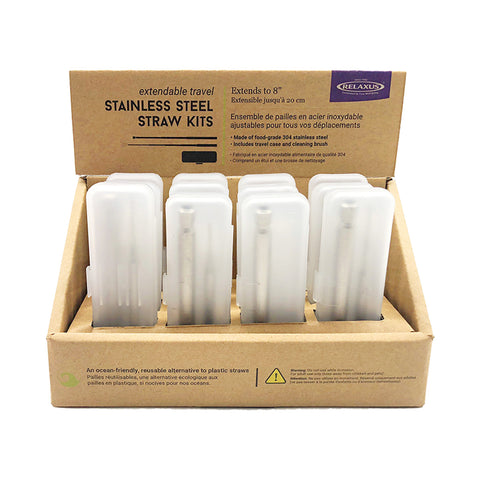 Wholesale Stainless Steel Reusable Straw Kit Displayer of 12