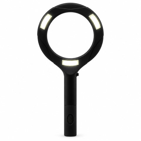 LED magnifying glass with 3.5x magnification COB LED magnifying glass with 100 lumen light Handheld magnifying glass with acrylic lens Illuminated magnifying glass for reading 3.5x magnifier with ergonomic handle Battery powered LED magnifying glass Magnifying glass for hobbies and inspections Scratch-resistant acrylic magnifying lens