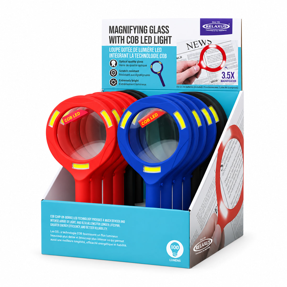 LED magnifying glass with 3.5x magnification COB LED magnifying glass with 100 lumen light Handheld magnifying glass with acrylic lens Illuminated magnifying glass for reading 3.5x magnifier with ergonomic handle Battery powered LED magnifying glass Magnifying glass for hobbies and inspections Scratch-resistant acrylic magnifying lens