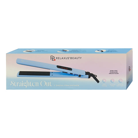 Straighten Out Digital Hair Straightener in white Ultra-slim digital hair straightener with LCD display
Tourmaline ceramic hair straightener with 5-inch plates Dual voltage hair straightener for travel Digital flat iron with extra-long plates Straighten Out straightener with swivel cord 