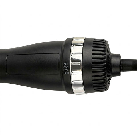 Black blow dry brush; Black Blow Dry Brush with dual bristles; lightweight blow dry brush for at-home styling; Black Blow Dry Brush showing control settings; blow dry brush with 6-foot cord; dual-bristle hair dryer brush; Black Blow Dry Brush for smooth voluminous styling; 1100 W Black Blow Dry Brush