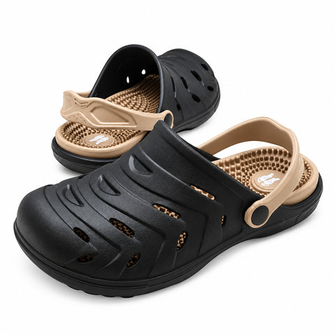  Acu Reflex Massage Clogs; EVA massage clogs with ventilation; waterproof massage clogs; lightweight clogs with textured footbed; Acu Reflex clogs with heel strap; breathable enclosed toe clogs