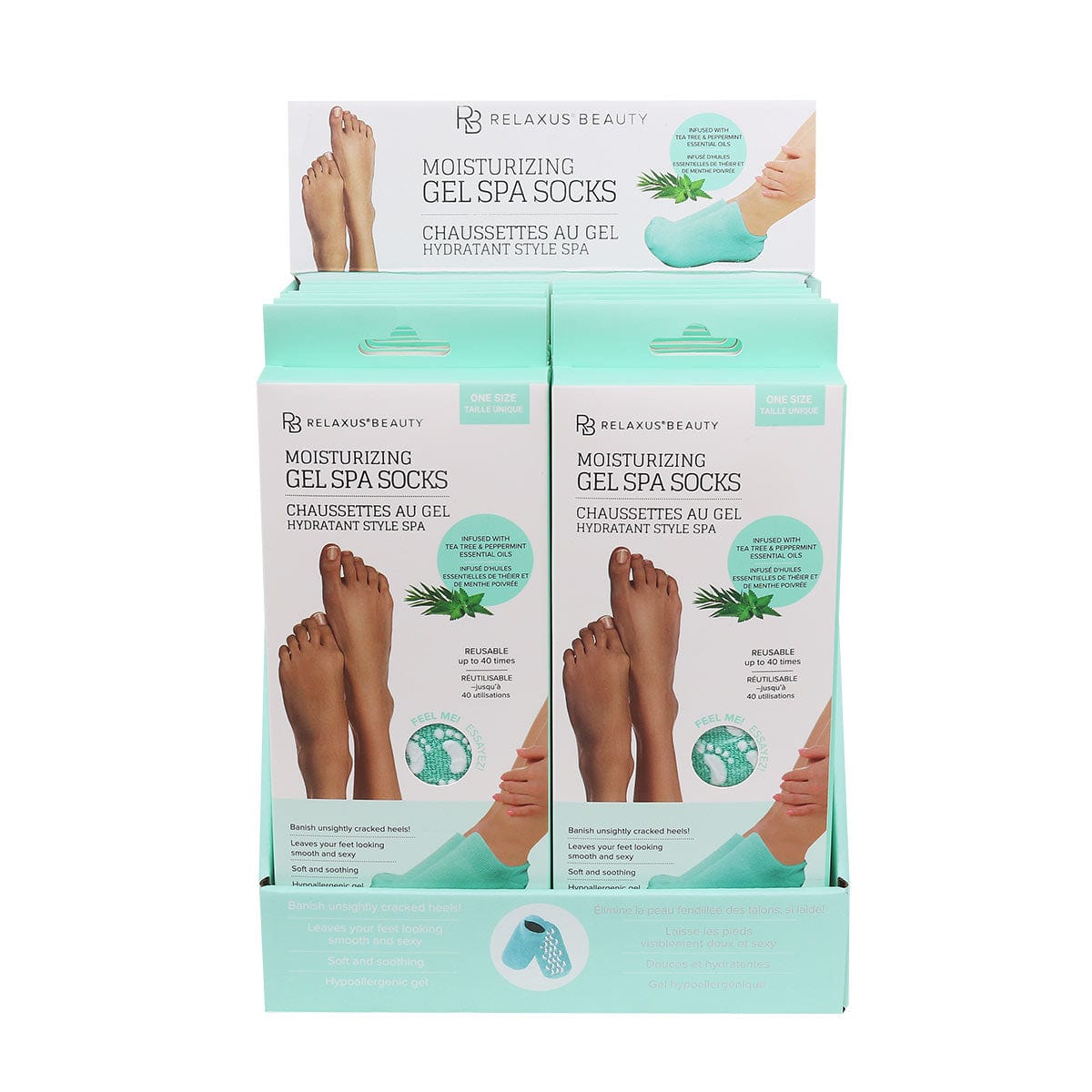 Wholesale Moisturizing Gel Spa Socks Displayer of 12