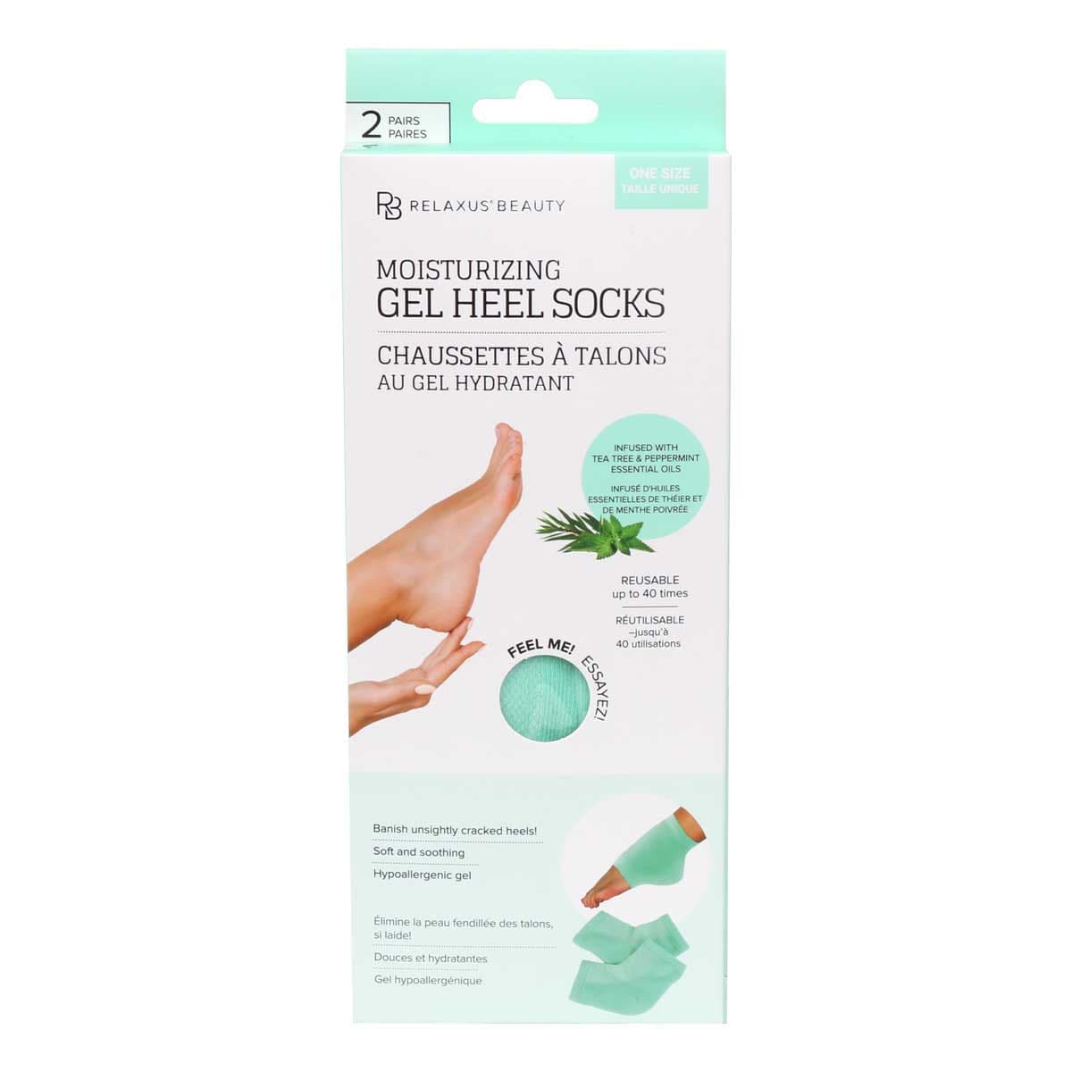Wholesale Moisturizing Gel Heel Socks  Infused Tea Tree & Peppermint (2-Pack) Displayer of 12