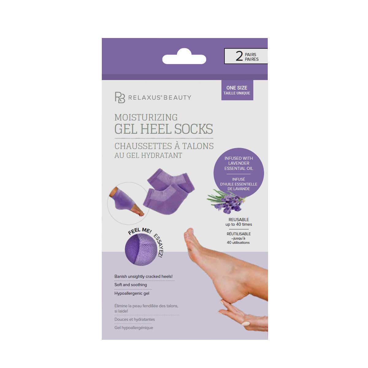 Wholesale Moisturizing Gel Heel Socks Infused Lavender Oil  (2-pack) DIsplayer of 12