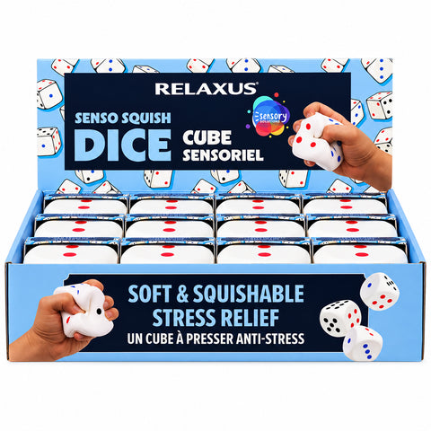 Senso Squish Dice sensory fidget toy; soft slow-rise foam dice; 7 cm polyurethane squish dice; tactile fidget dice for study breaks; soft sensory toy for game time; compact foam dice for travel