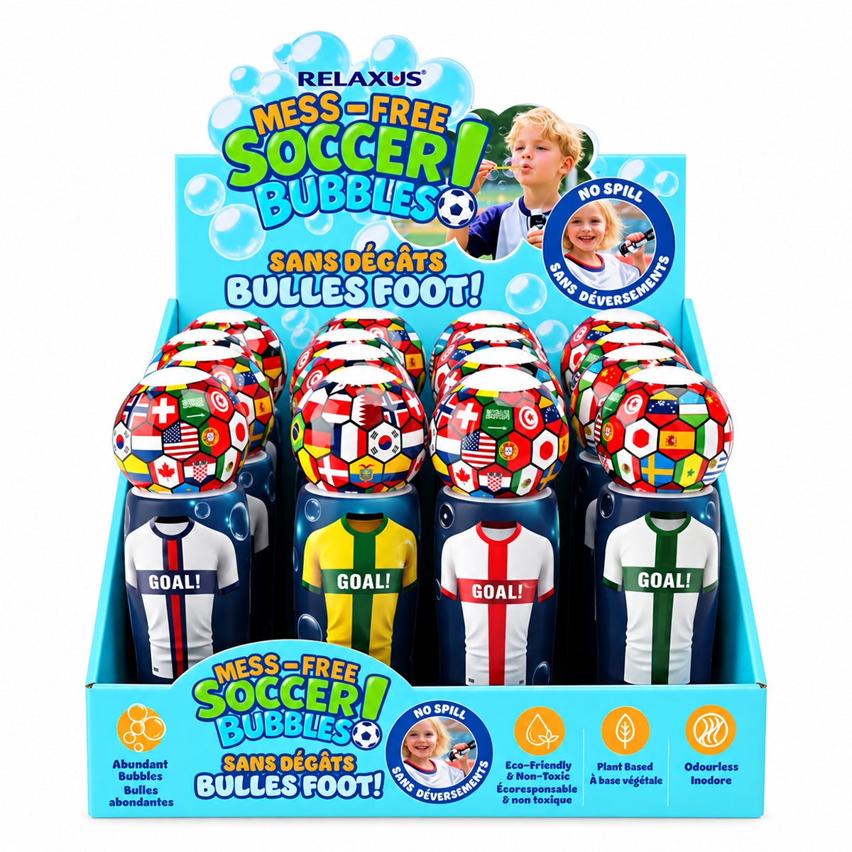 Bubble World soccer-themed bubbles
Soccer bubble bottle for children
Spill-proof soccer-themed bubble bottle Plant-based bubble solution for kids Non-toxic soccer bubbles
Soccer bubbles for outdoor play
Bubble bottle for birthday parties and camps Odourless children’s bubble solution