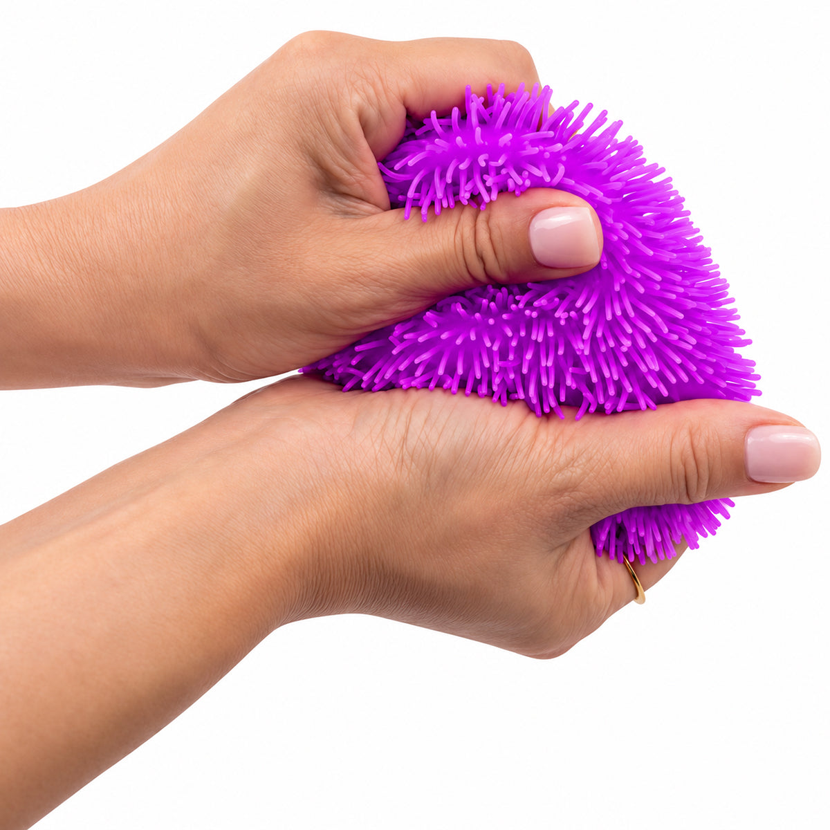Squiggles Fidget Sensory Toy in assorted colours; squishy TPR sensory toy held in hand; orange Squiggles Fidget sensory toy; purple squishy fidget toy; colourful sensory squeeze toy with maltose filling; Squiggles Fidget being squeezed by hand; assorted Squiggles sensory toys in bright colours; 7.5 cm squishy sensory fidget toy