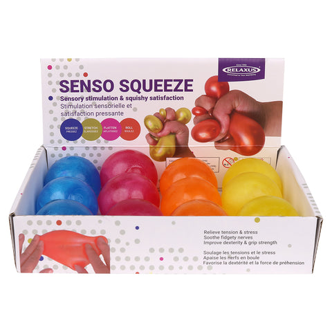 Senso Squeeze Stress Balls display pack Display of 12 squishy stress balls
Sensory squeeze stress balls for fidget play TPR stress balls in retail display
Squishy sensory stress balls for grip activity Senso Squeeze balls for tension relief 