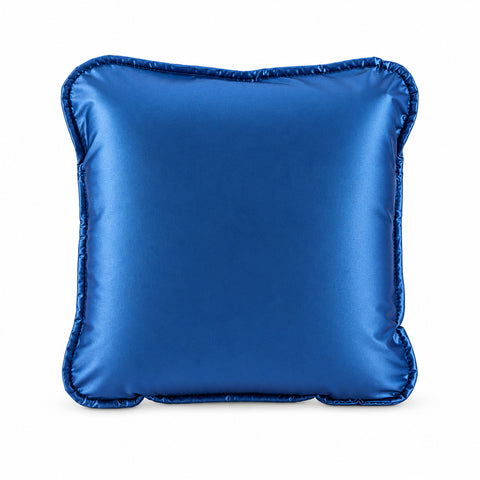 Sensory Solutions pressure-activated vibration cushion; Blue vibration cushion for sensory support; Compact 30 cm sensory vibration cushion; Child seated with a vibration cushion; Pressure-activated cushion positioned against the lower back; Portable cordless vibration cushion; Vinyl sensory cushion with soft foam filling; Sensory Solutions Vibration Cushion packaging.