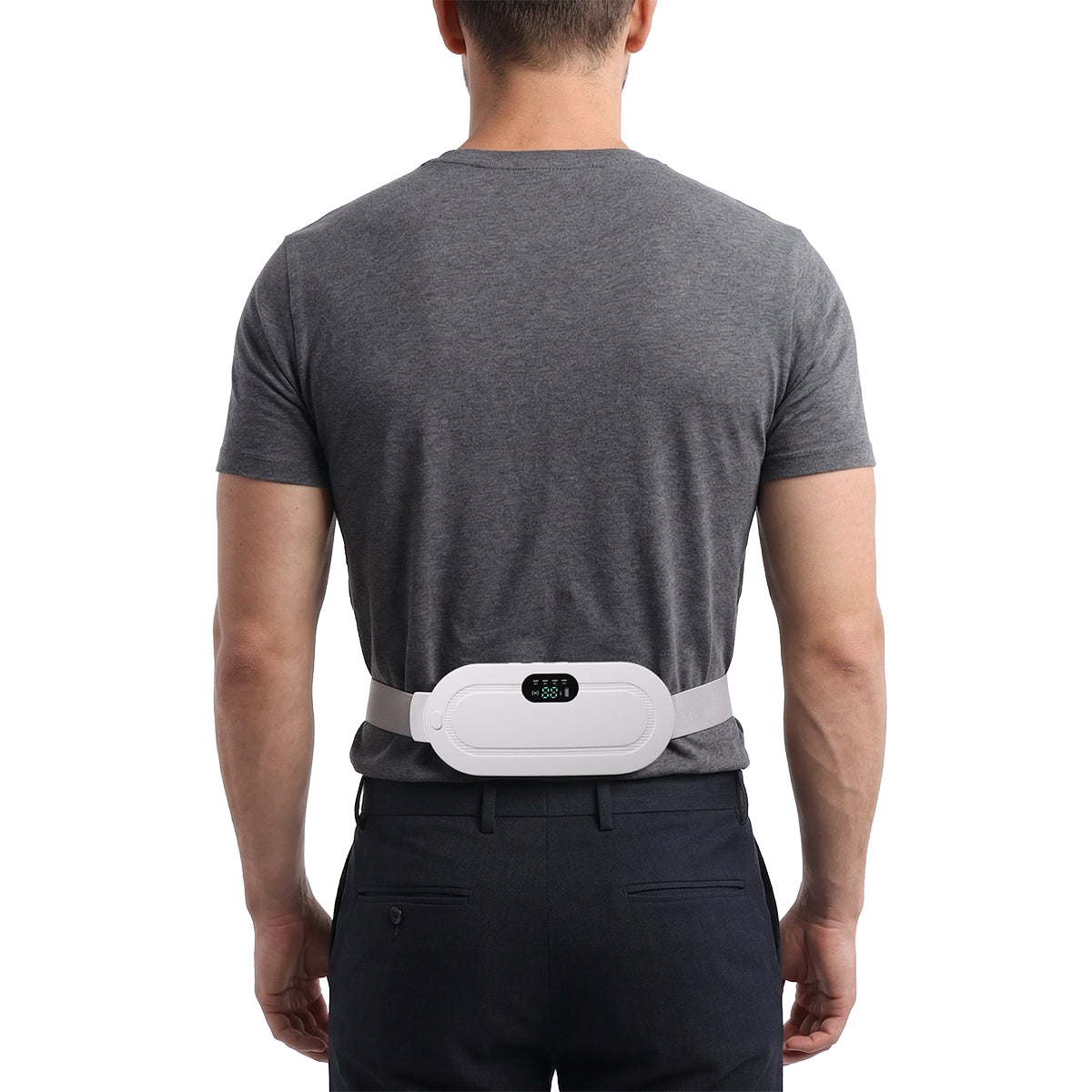 Thermo-Max wearable heat pad for lower back; cordless rechargeable lower back heat pad; wearable body heat pad with adjustable belt; Thermo-Max heat pad with USB charging; compact wearable heat pad with vibration; lower back heat pad with auto shut-off