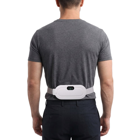 Thermo-Max wearable heat pad for lower back; cordless rechargeable lower back heat pad; wearable body heat pad with adjustable belt; Thermo-Max heat pad with USB charging; compact wearable heat pad with vibration; lower back heat pad with auto shut-off