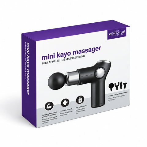 Mini Kayo Percussion Massager
Mini Kayo 6-speed massage gun
Compact cordless percussion massager
Mini massage gun with four interchangeable heads
USB rechargeable Mini Kayo massager
Portable 1 lb percussion massage gun
Mini Kayo massage gun with attachments
Compact percussion massager for post-workout routines