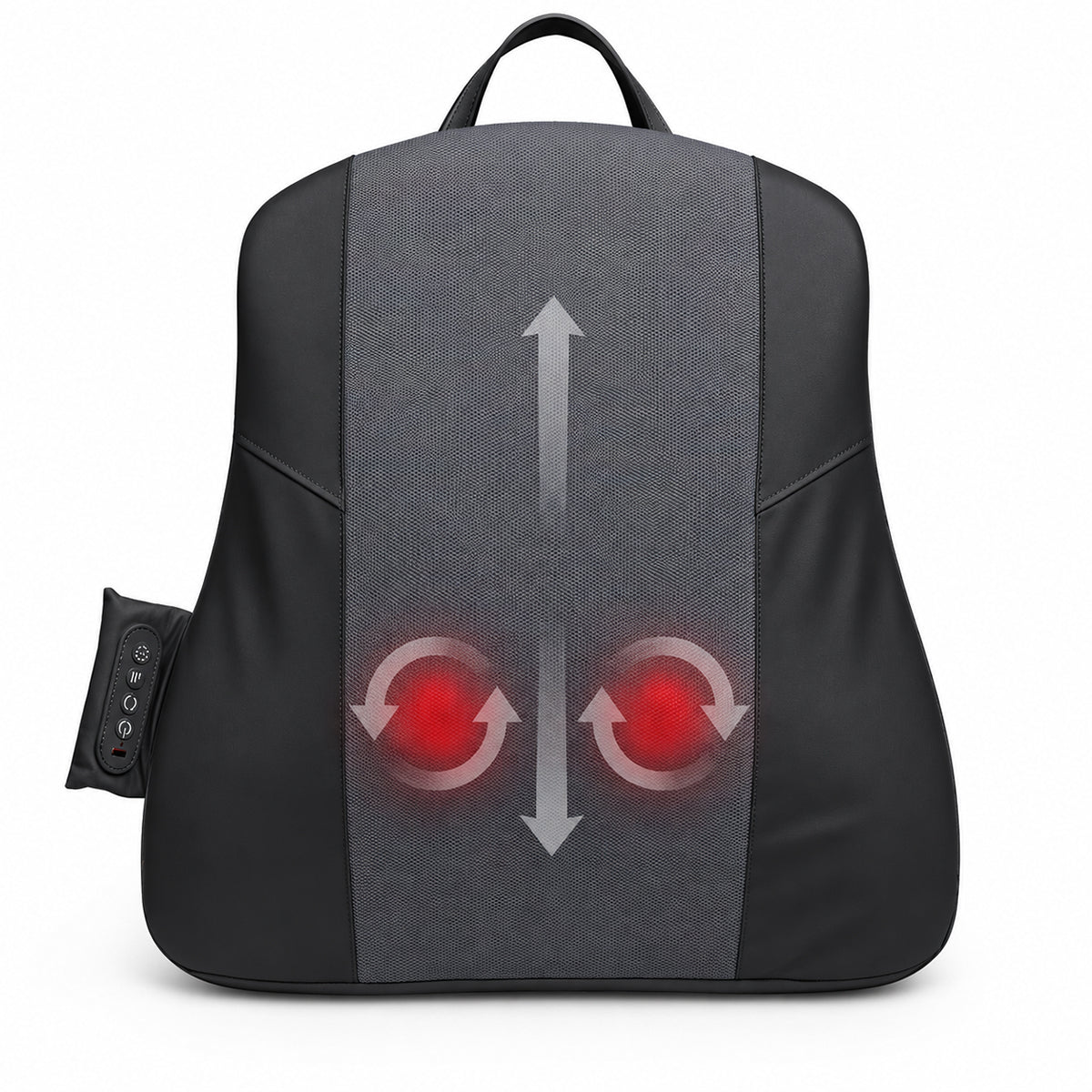 Chiro Back Pro cordless Shiatsu massage cushion Rechargeable back massage cushion with gentle heat
Shiatsu massage cushion with four deep-kneading nodes Chiro Back Pro massage cushion on a chair Ultra-thin cordless back massager with elastic straps Rechargeable Shiatsu back cushion with three massage zones
Back massage cushion with vegan leather and breathable mesh
Chiro Back Pro massage cushion with Type-C charging cable