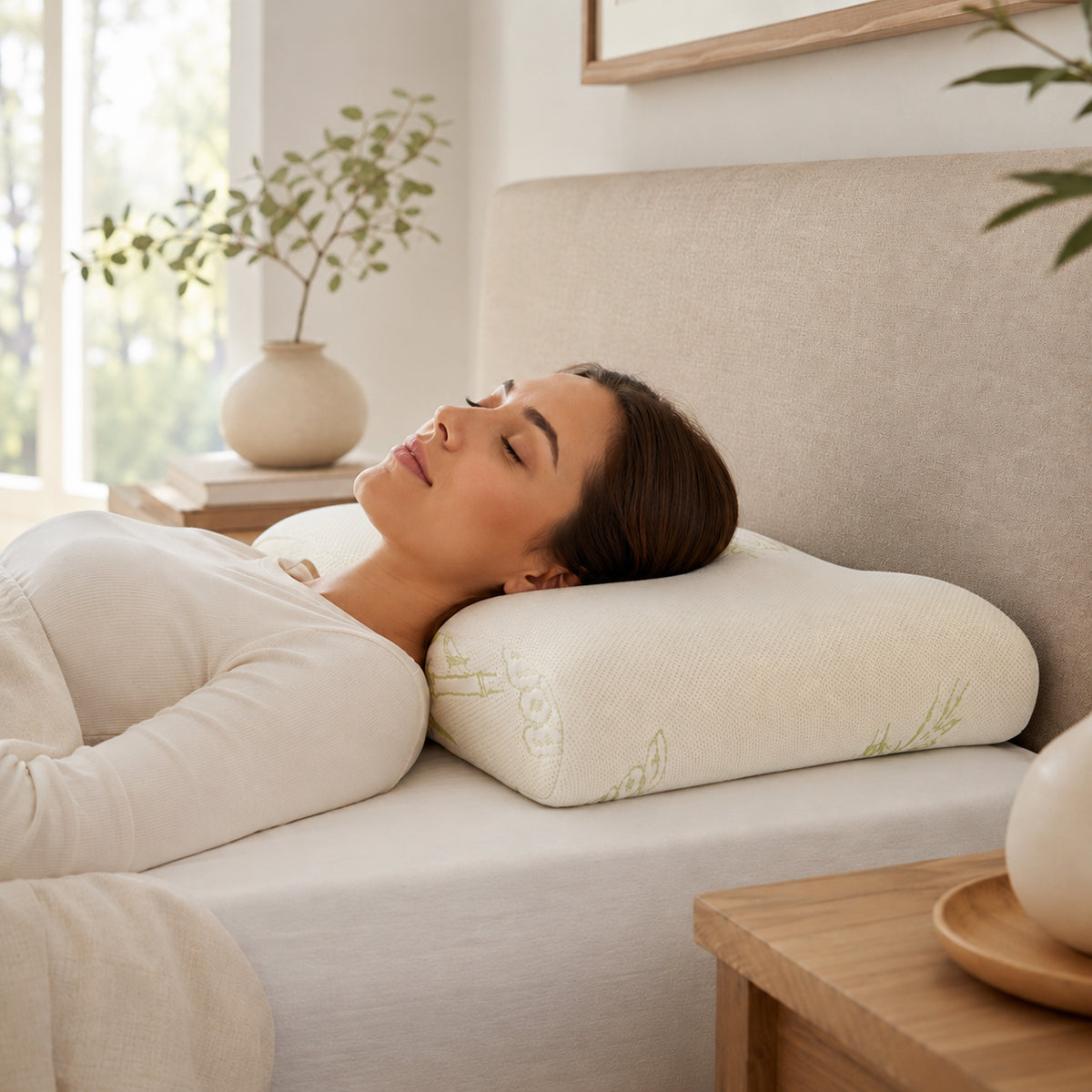 Neck Tech Premium memory foam pillow Queen-size contouring neck support pillow Neck Tech pillow for side and back sleepers Thermosensitive memory foam neck pillow Memory foam pillow with bamboo-blend cover 22 x 14 x 4 inch Neck Tech Premium pillow Contouring memory foam pillow with washable cover Neck support pillow with Space-foam technology