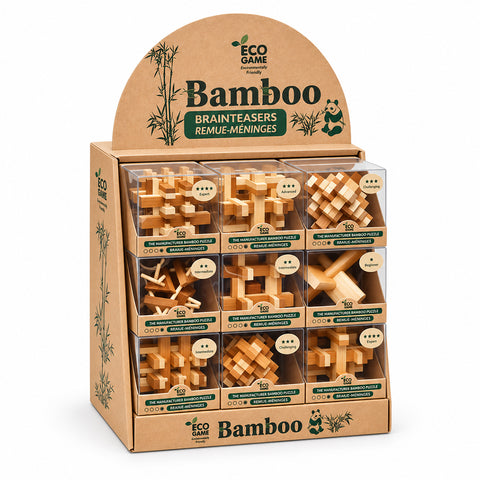 Brain Teaser Eco Bamboo Puzzle
Bamboo brain teaser puzzle for kids and adults Eco-friendly wooden puzzle challenge Assorted bamboo logic puzzles Brain teaser with four difficulty levels Bamboo puzzle with solution included Kids and adults problem-solving puzzle Eco bamboo brain game