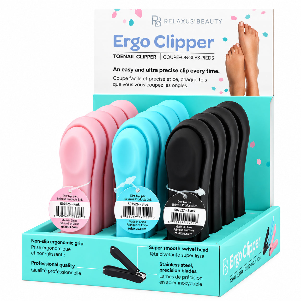 Ergo fingernail and toenail clippers
Stainless steel Ergo nail clippers Ergonomic nail clippers with swivel head
Nail clippers with non-slip grip Stainless steel precision nail clippers Pink Ergo nail clipper Blue Ergo nail clipper Black Ergo nail clipper Swivel head fingernail and toenail clipper