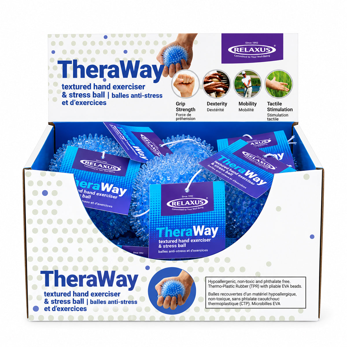 Thera Way Stress Ball TPR stress ball with EVA beads Handheld tactile stress relief ball Thera Way sensory squeeze ball Stress ball for dexterity exercises
Stress ball for grip-strength activities
Phthalate-free TPR stress ball
8 cm tactile squeeze ball