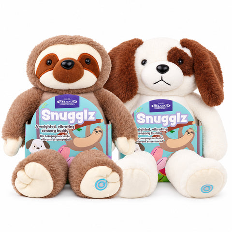 Snugglz Weighted Vibrating Buddy plush toy Weighted sensory plush toy with vibration Snugglz plush buddy with glass bead filling Vibrating plush comfort toy Soft weighted plush sensory buddy  Snugglz vibrating toy with foot activation button
Portable weighted plush toy for quiet time Polyester weighted vibrating buddy